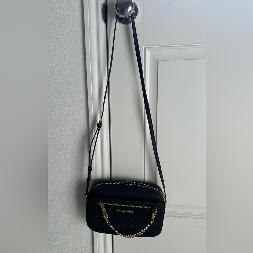 Michael Kors Black Crossbody Bag with Gold Accents